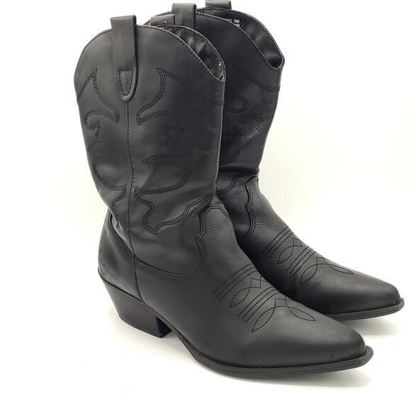 Steve Madden Ladies Western Boot Black Leather embroidered women's Size 10 - Picture 2 of 9